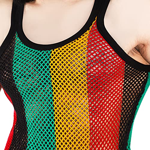 Men's Rasta String Vest 100% Cotton Mesh Marina Caribbean Jamaican Tank Top See-Through Gym Beach Shirt