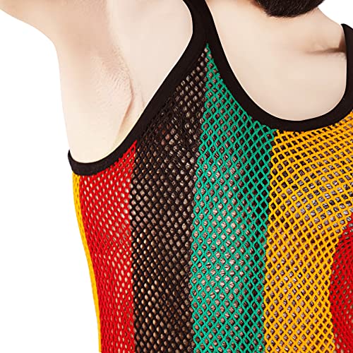 Men's Rasta String Vest 100% Cotton Mesh Marina Caribbean Jamaican Tank Top See-Through Gym Beach Shirt