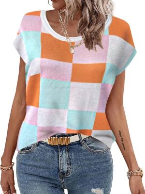 Sweater Vest Women Crew Neck Loose Fit Knit Lightweight T Shirts Pullover Casual Summer Outfits