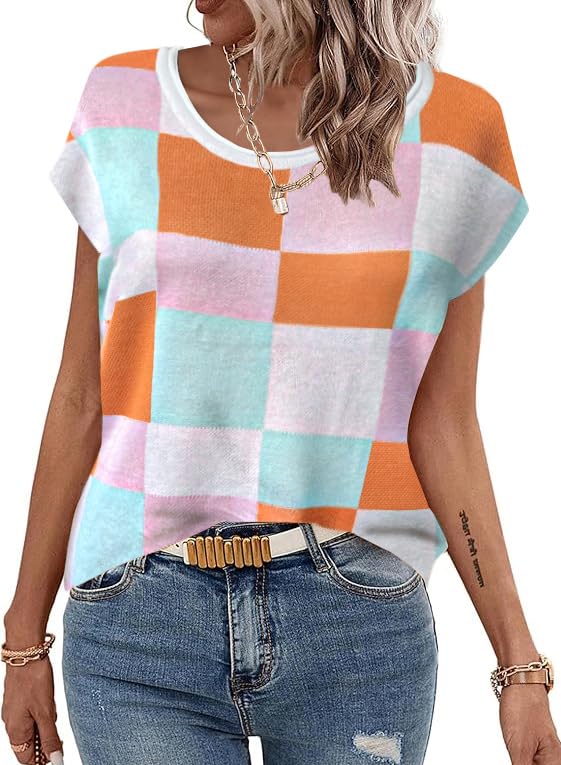 Sweater Vest Women Crew Neck Loose Fit Knit Lightweight T Shirts Pullover Casual Summer Outfits