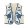 Women's Floral Embroidered Vest Boho Vintage Linen Vest Y2k Sleeveless 2024 Summer Waistcoat Top