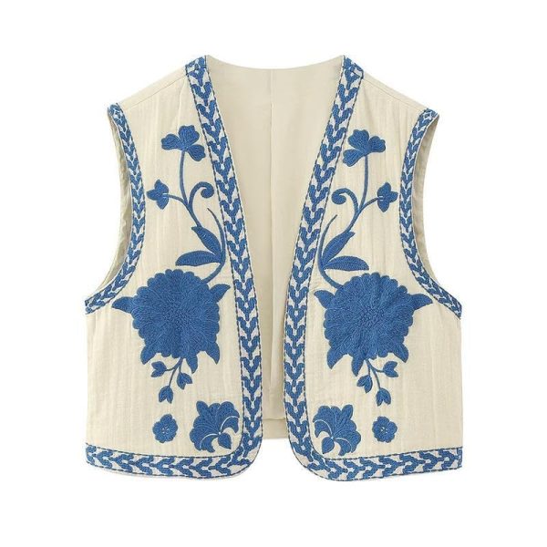 Women's Floral Embroidered Vest Boho Vintage Linen Vest Y2k Sleeveless 2024 Summer Waistcoat Top